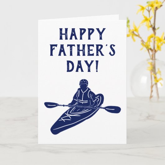 Blauw-witte kajak Vaderdag Kaart (Gele Bloem)