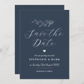 Blauw-witte kalligrafie bruiloft Save the Date Kaart (Voorkant / Achterkant)