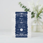 Blauw & Witte Kant Elegante Trouw Save the Date Aankondigingskaart (Staand voorkant)