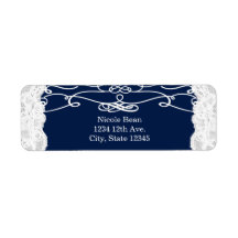 Blauw & Witte Kant Elegante Trouwadreslabels