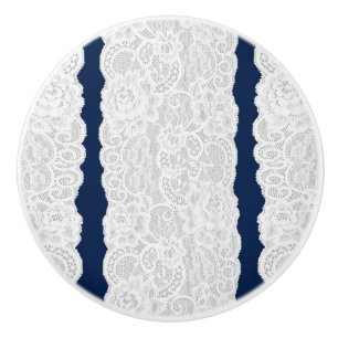 Blauw & Witte Kant Rustic Romantisch Elegant Keramische Knop