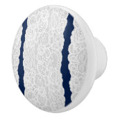 Blauw & Witte Kant Rustic Romantisch Elegant Keramische Knop (Rechts)