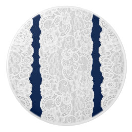Blauw & Witte Kant Rustieke Romantische Elegante Keramische Knop