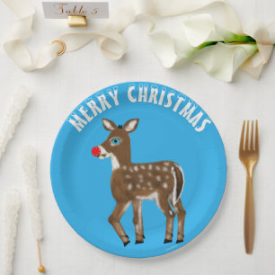 Blauw Witte Kerst Rendier Papieren Bordje