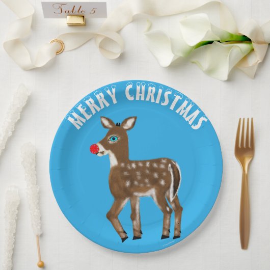 Blauw Witte Kerst Rendier Papieren Bordje (Huwelijk)