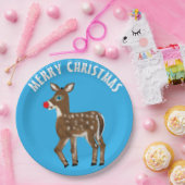 Blauw Witte Kerst Rendier Papieren Bordje (Feest)