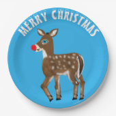 Blauw Witte Kerst Rendier Papieren Bordje (Voorkant)