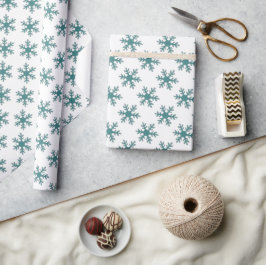 Blauw Witte Kerst Sneeuwvlok Patroon Vakantie Cadeaupapier