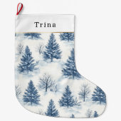 Blauw Witte Kerstbomen Grote Kerstsok (Voorkant)