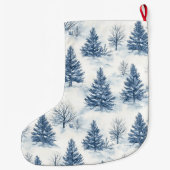 Blauw Witte Kerstbomen Grote Kerstsok (Achterkant)