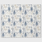 Blauw Witte Kerstbomen Herten Cadeaupapier (Vlak)