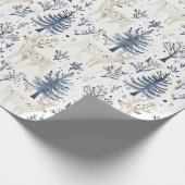 Blauw Witte Kerstbomen Herten Cadeaupapier (Hoek)