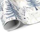Blauw Witte Kerstbomen Herten Cadeaupapier (Rol Hoek)