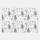 Blauw Witte Kerstbomen Herten Inpakpapier Vel (Voorkant)