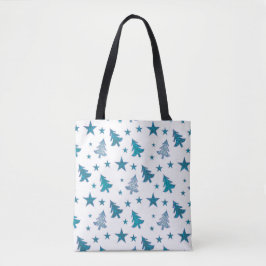 BLAUW-WITTE KERSTBOMEN OP WINTERVAKANTIE TOTE BAG