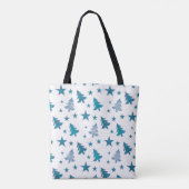 BLAUW-WITTE KERSTBOMEN OP WINTERVAKANTIE TOTE BAG (Achterkant)