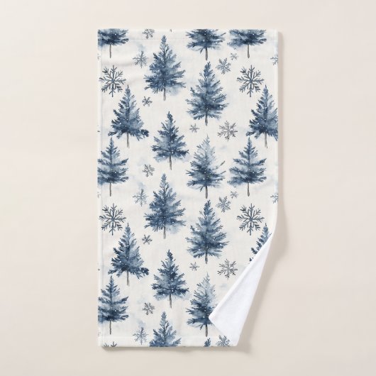 Blauw Witte Kerstbomen Sneeuwvlokken Bad Handdoek (Handdoek)