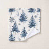 Blauw Witte Kerstbomen Sneeuwvlokken Bad Handdoek (Wasdoekje)