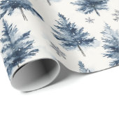 Blauw Witte Kerstbomen Sneeuwvlokken Cadeaupapier (Rol Hoek)