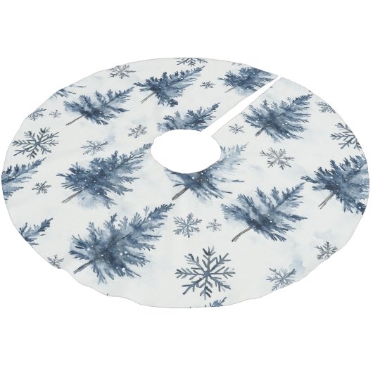 Blauw Witte Kerstbomen Sneeuwvlokken Kerstboom Rok (Gekanteld)