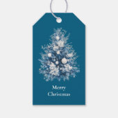 Blauw-witte kerstboom cadeaulabel (Voorkant)