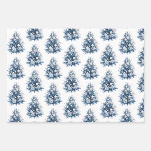 Blauw-witte kerstboom inpakpapier vel (Voorkant)