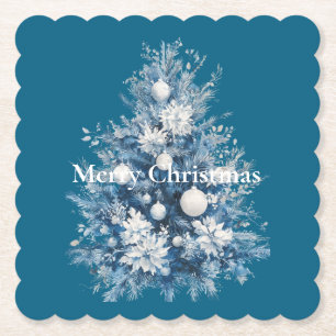 Blauw-witte kerstboom kartonnen onderzetters