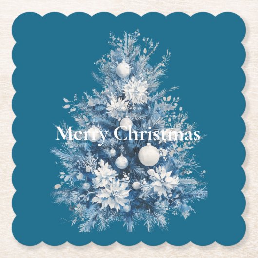 Blauw-witte kerstboom kartonnen onderzetters (Voorkant)