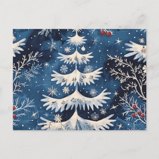 Blauw Witte Kerstboom Kerstkaart Briefkaart (Voorkant)