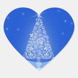Blauw Witte Kerstboom Sterren Nacht Licht Hart Sticker