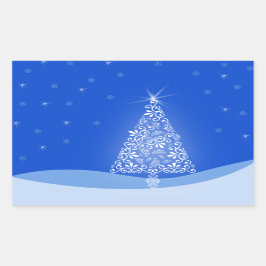 Blauw Witte Kerstboom Sterren Nacht Licht Rechthoekige Sticker