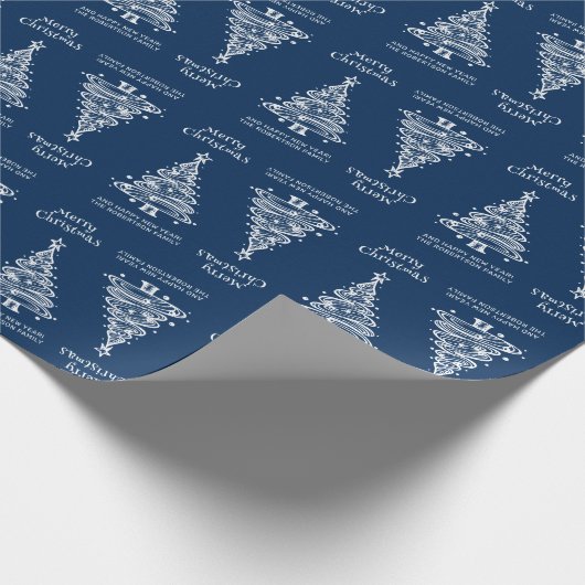 Blauw-witte kerstboom vakantie cadeaupapier (Hoek)