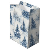 Blauw Witte Kerstdennen Medium Cadeauzakje (Achterkant Gekanteld)