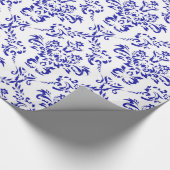 Blauw-witte  kerstfeestflank Damasje Cadeaupapier (Hoek)