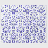Blauw-witte  kerstfeestflank Damasje Cadeaupapier (Vlak)