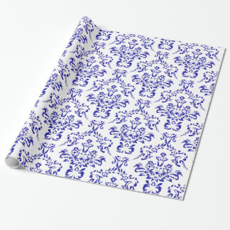 Blauw-witte  kerstfeestflank Damasje Cadeaupapier
