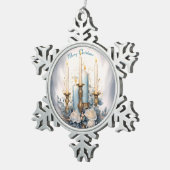 Blauw-witte kerstkaars tin sneeuwvlok ornament (Rechts)