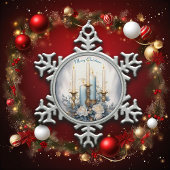 Blauw-witte kerstkaars tin sneeuwvlok ornament