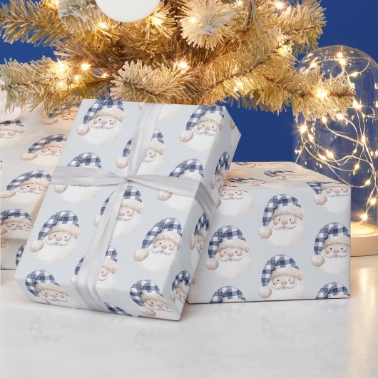 Blauw Witte Kerstman met Hoed Kerstmis Cadeaupapier (Feestdagen)