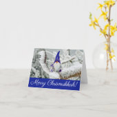 Blauw-witte kerstman wenst een vrolijke kerstman kaart (Gele Bloem)