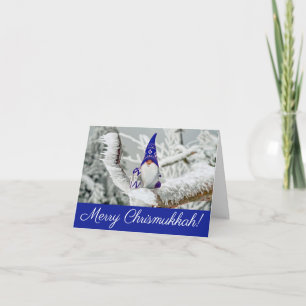 Blauw-witte kerstman wenst een vrolijke kerstman kaart