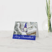 Blauw-witte kerstman wenst een vrolijke kerstman kaart (Voorkant)