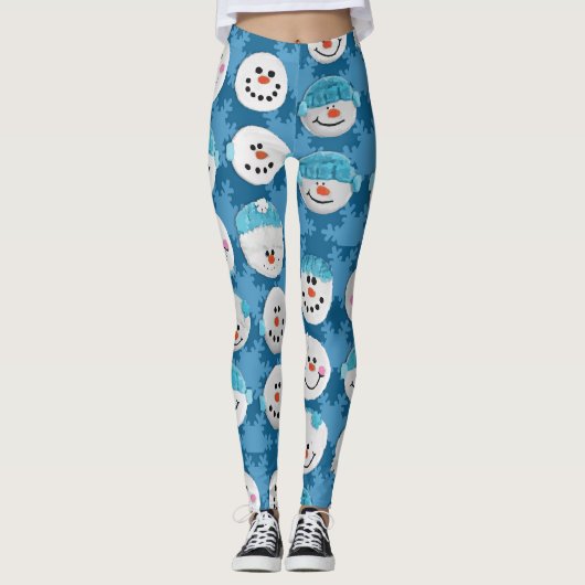 Blauw-witte kerstsneeuw Schattige Winter Leggings (Voorkant)