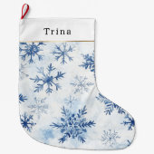 Blauw Witte Kerstsneeuwvlokken Grote Kerstsok (Voorkant)