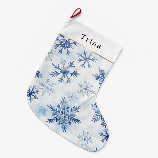 Blauw Witte Kerstsneeuwvlokken Grote Kerstsok (Voorkant (Hangend))