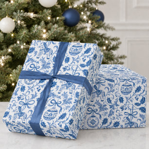 Blauw Witte Kerstvakantiepatroon Cadeaupapier