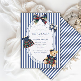 Blauw & Witte Kleine Dame Teddybeer Vintage Meisje Kaart