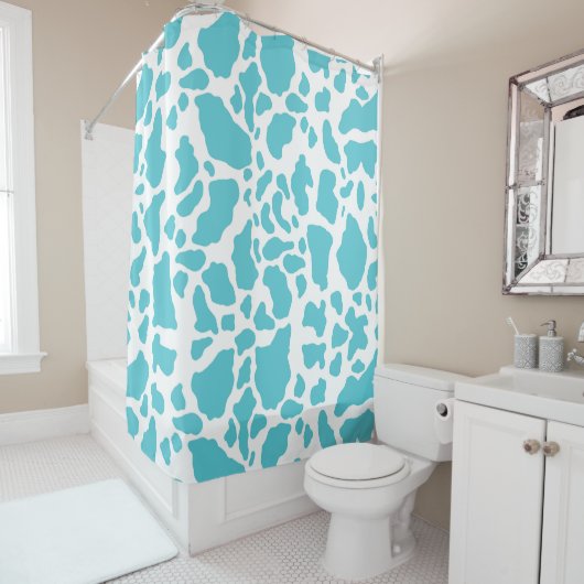 Blauw & Witte Koeienvlekken Dierprintpatroon Douchegordijn (In situ)