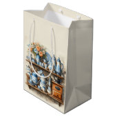 Blauw-witte kofferset cadeautas vintage (Achterkant Gekanteld)