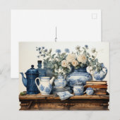 Blauw Witte Koffiepot Roomser Suiker Glazen Pot Briefkaart (Voorkant / Achterkant)